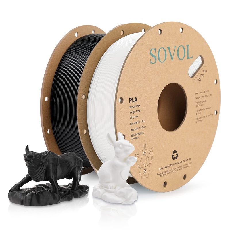 Sovol PLA 3D Printer Filament 2kg (4.4 lbs) Spool Printing Materials, Wiring Tightness, Dimensional Accuracy +/- 0.03 mm, 1.75 mm, Black+White - Image 1